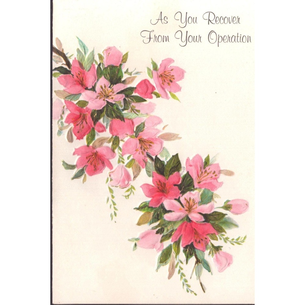 Vintage Hallmark Get Well Recovery Operation Pink Floral Greeting Card VG